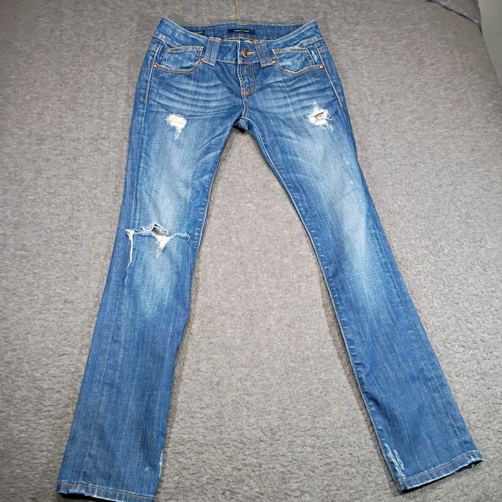 Vigoss The Thompson Straight Cuffed Jeans Women 5/6 Blue Distressed Low Rise